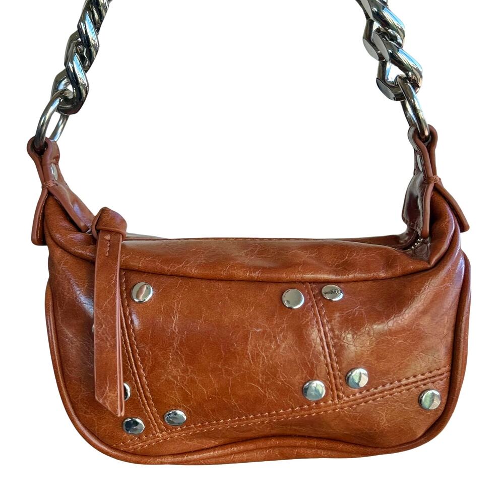 Urban Outfitters Shelby Patchwork Studded Shoulder Bag Brown Vegan Leather NWOT